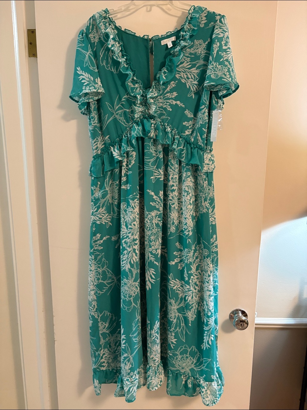 🩵 Floral Ruffle Midi Dress